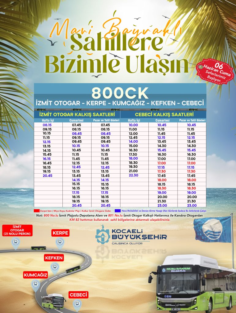 800CK Seferleri Başlıyor: UlaşımPark ile Mavi Bayraklı Kocaeli Plajlarına Aktarmasız Ulaşım