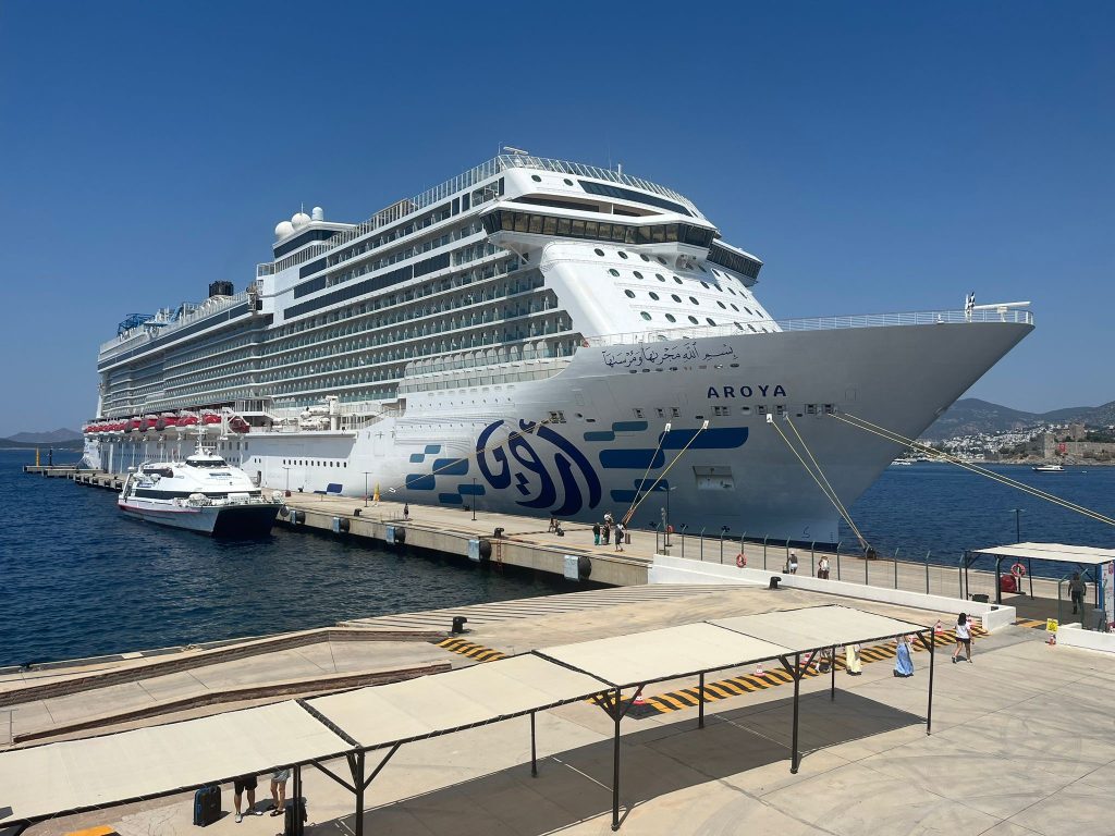 Muğla’nın Bodrum ilçesine gelen Aroya isimli dev yolcu gemisi, toplam 608 yolcu getirdi.
