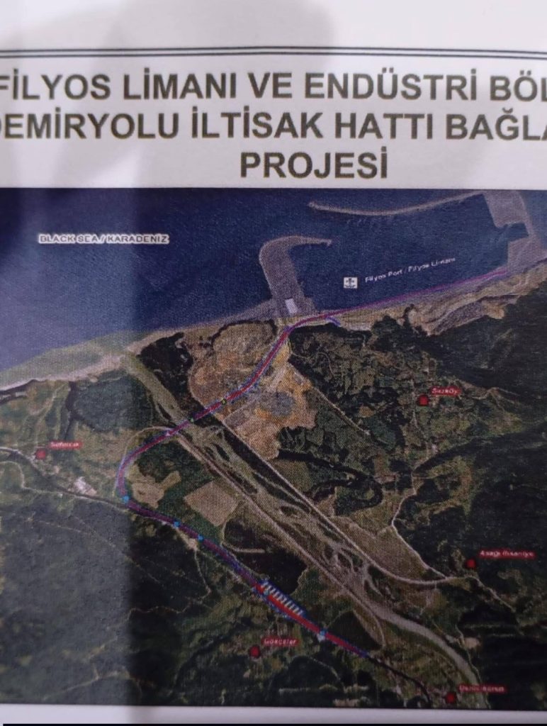 filyos limanı ve endüstri bölgesi demiryolu iltisak hattı bağlantı projesine ait güzergâh haritası