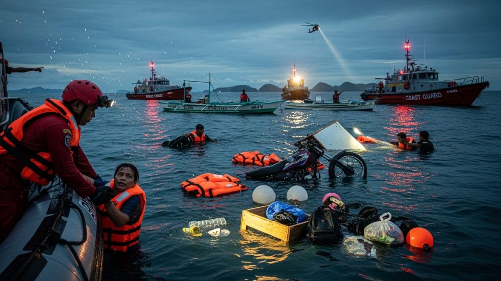 Filipinler açıklarında batan feribot sonrası gece saatlerinde yürütülen arama kurtarma çalışmaları