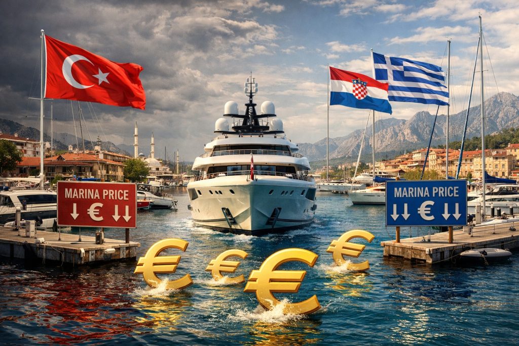 Türkiye, Yunanistan ve Hırvatistan arasında marina fiyatları ve yat sektörü rekabetini gösteren görsel